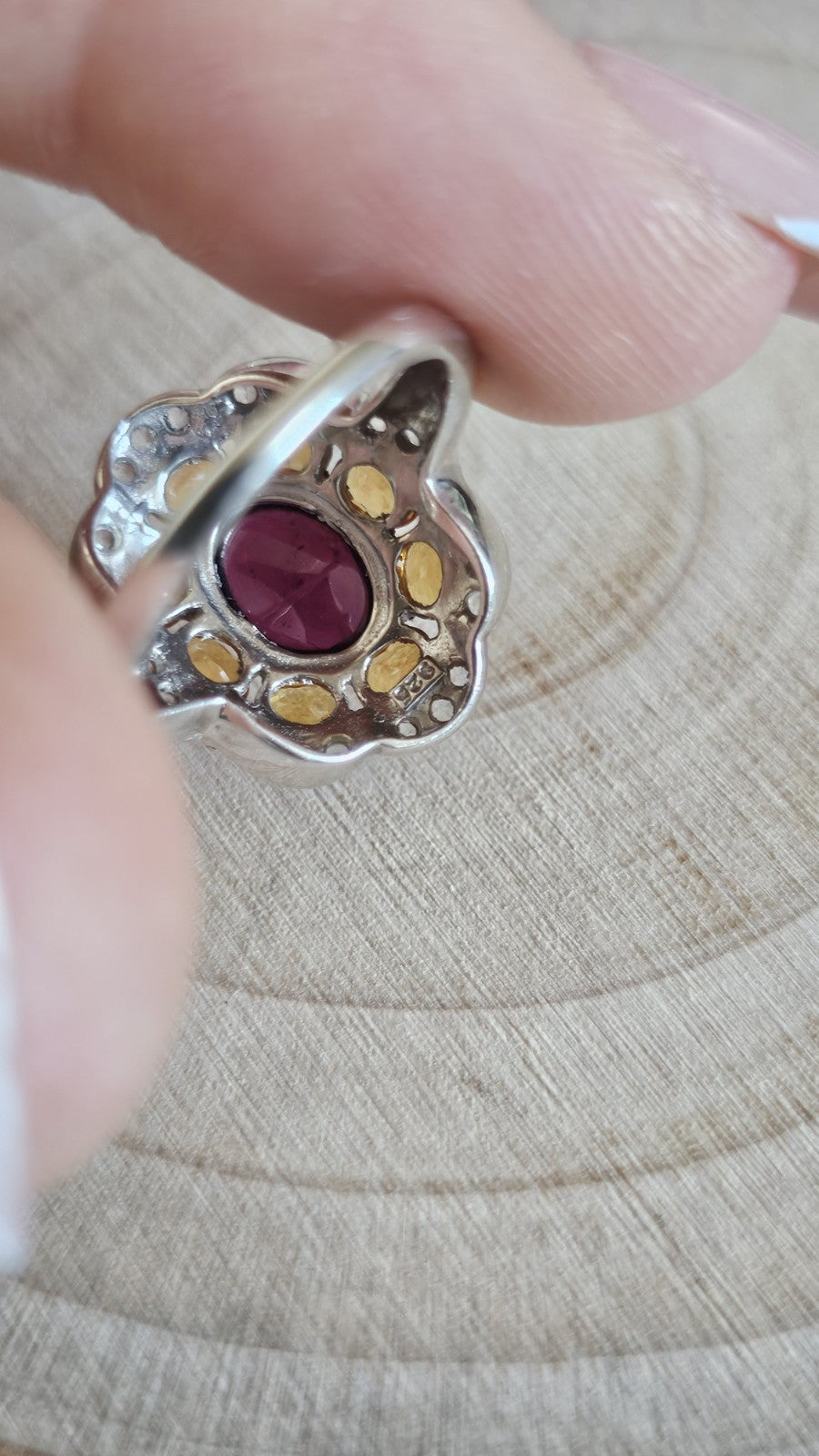 925 Sterling Silver Garnet ,Sapphire & Zircon Cluster Ring Size N 4.48g