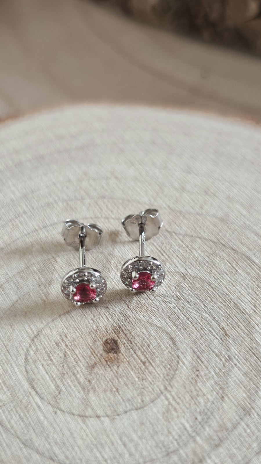 925 Sterling Silver fuchsia pink CZ Halo Stud Earrings 6mm Sparkling Round Studs