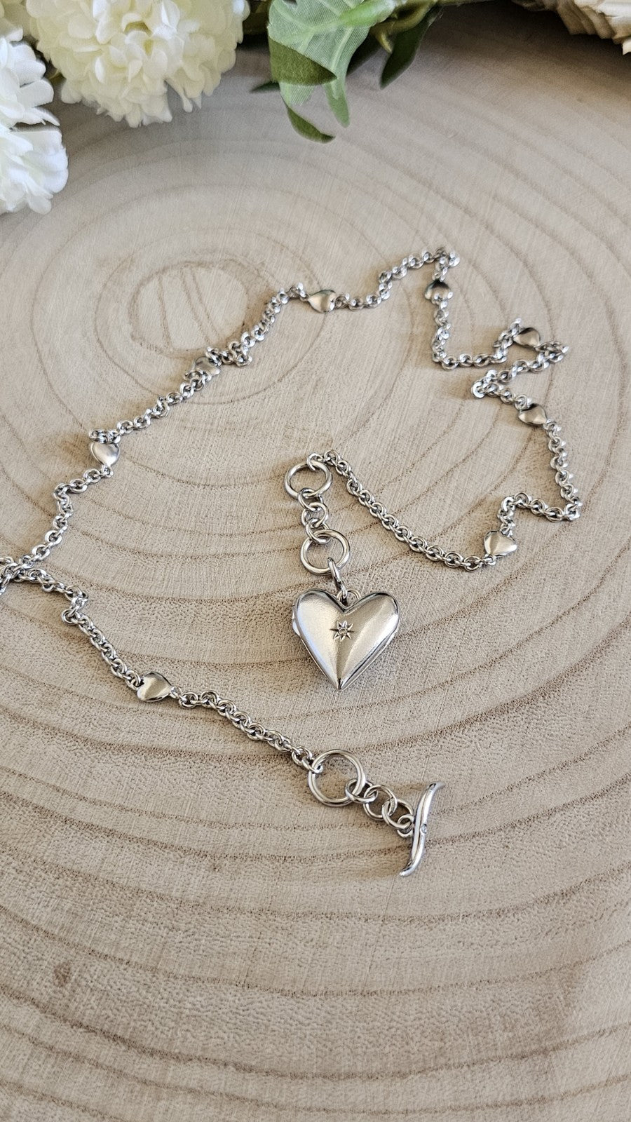 Hot Diamonds 925 Sterling Silver Heart Locket Diamond T-Bar Necklace 22–23"