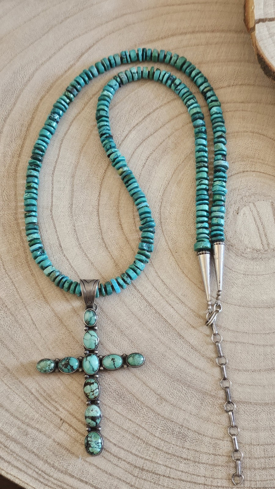 Ida Payton Navajo Sterling Silver Turquoise Cross Necklace 49.14g Signed