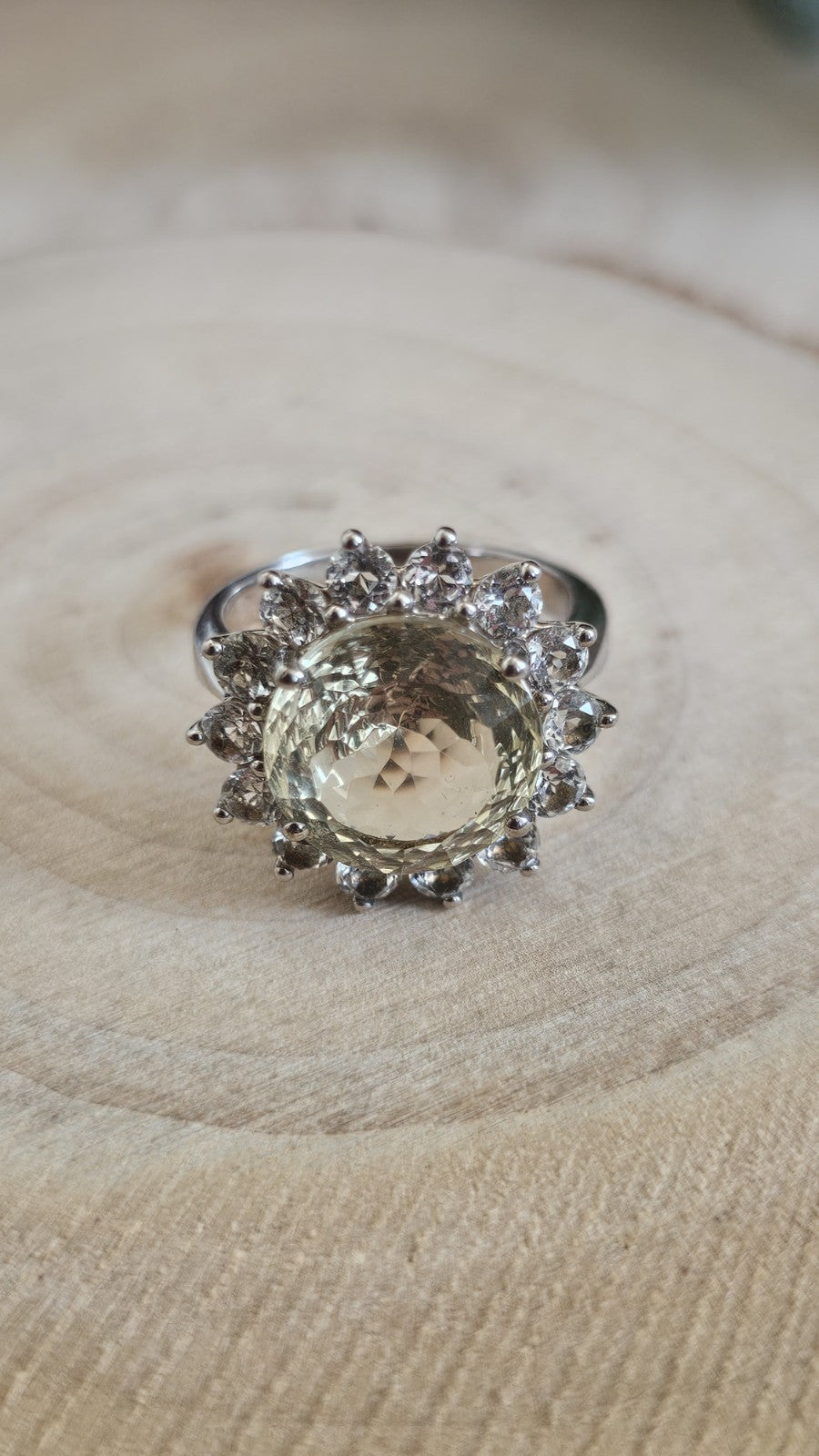 TGGC 925 Sterling Silver Green Amethyst/Prasiolite Halo Ring, Size N 1/2
