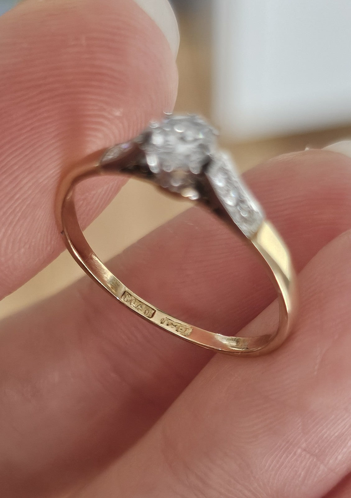 Vintage 18ct Yellow Gold &Platinum Natural Diamond Solitaire Ring 0.25ct, Size Q