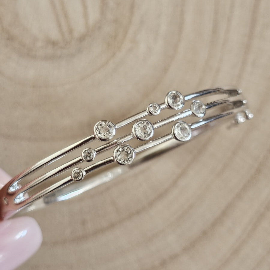 Hot Diamonds 925 Sterling Silver White Topaz Diamond Statement Bangle 6.75"
