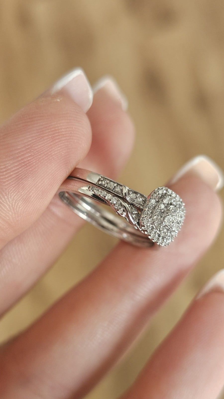 💍 9ct White Gold Natural Diamond Bridal Ring Set – Size S 💎