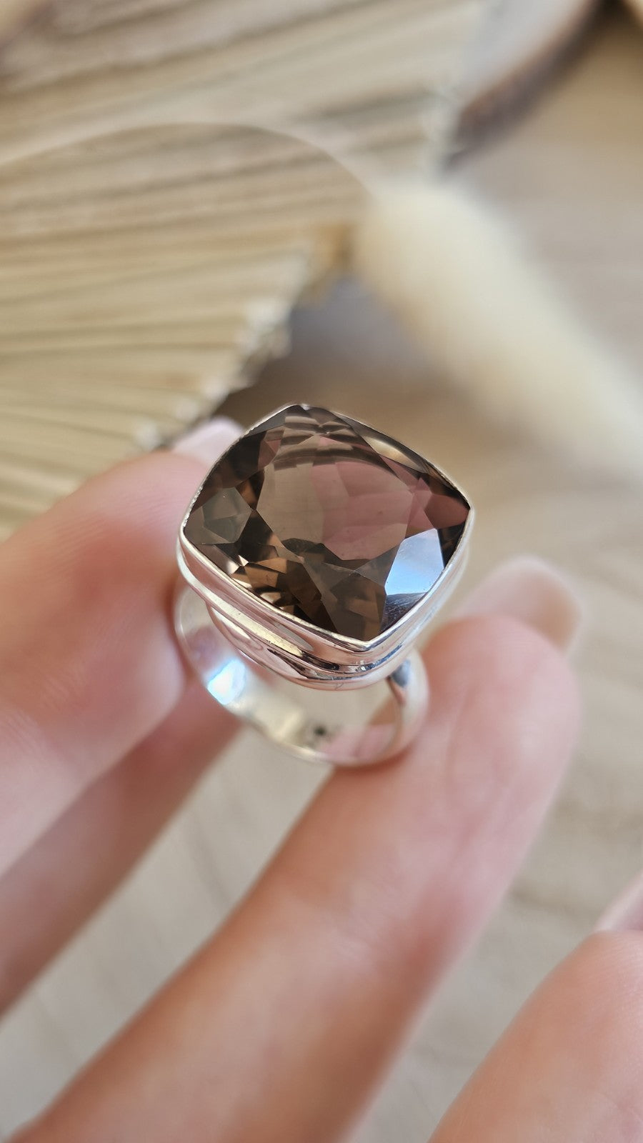 925 Sterling Silver Smoky Quartz Statement Ring Size P TGGC 8g