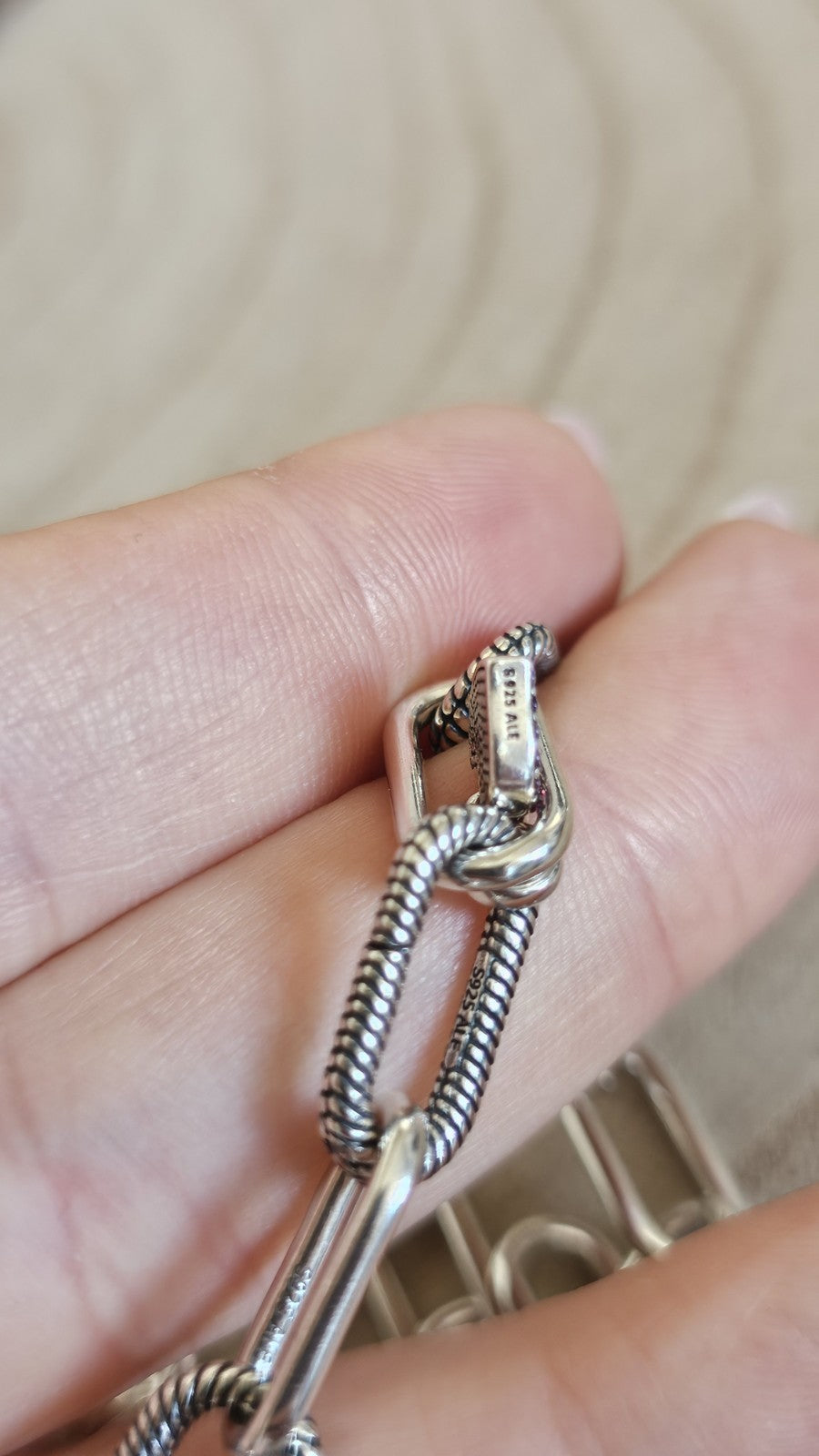 Pandora ALE 925 Sterling Silver Paperclip Chain Necklace Heart Charm 17.5"35.21g