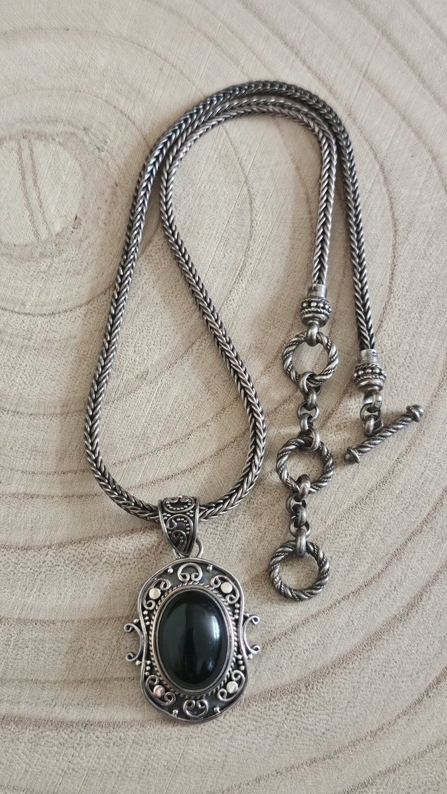 BA SUARTI 925 Sterling Silver Black Onyx Pendant Necklace 35.6g , 16-18 inches 