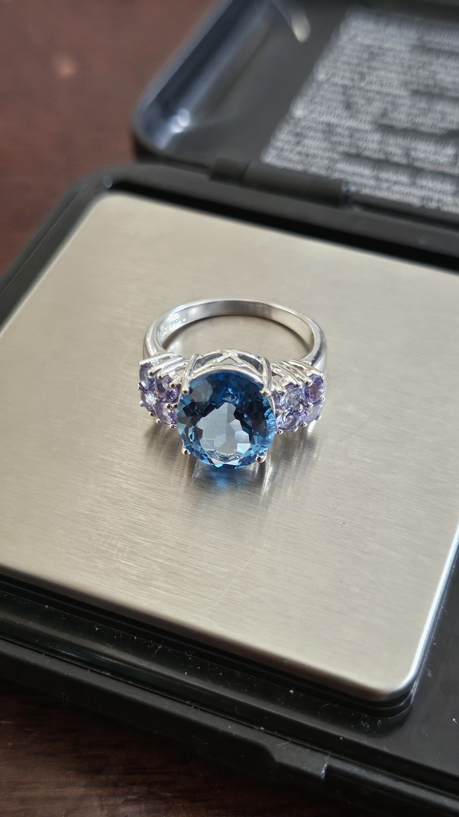 Sterling Silver Swiss Blue Topaz Tanzanite Cluster Ring Size N 4.64g