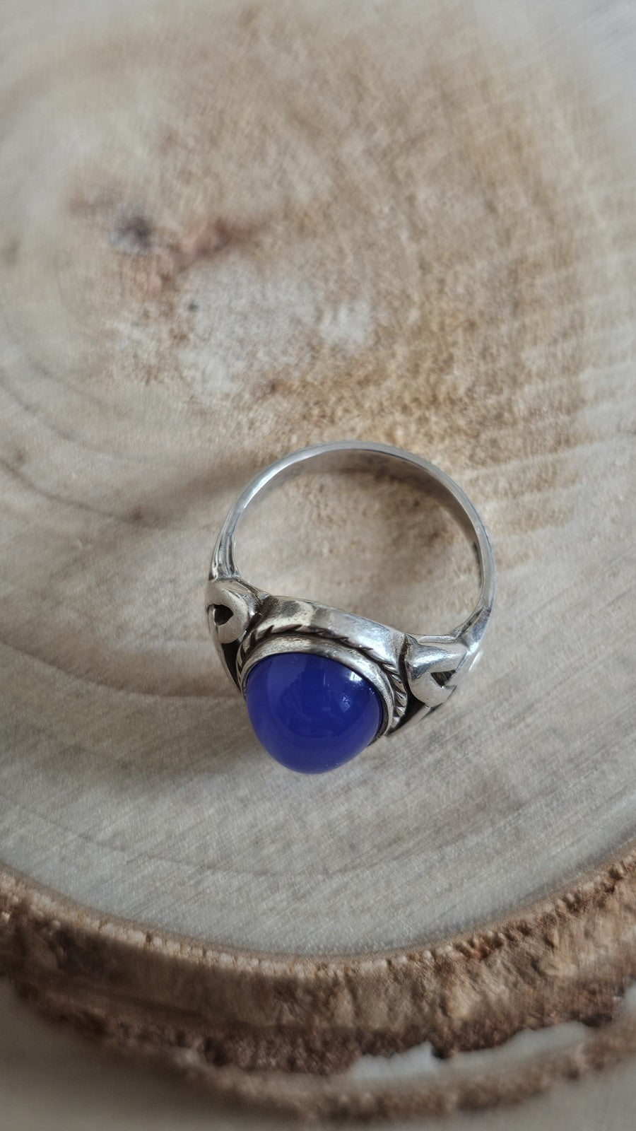 925 Sterling Silver Blue Chalcedony Cabochon Ring Size M 1/2 4.88g