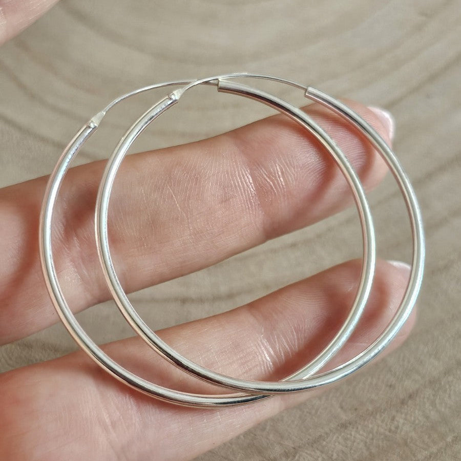 925 Sterling Silver Large Hoop Earrings 50mm Classic Thin Round Hoops , New