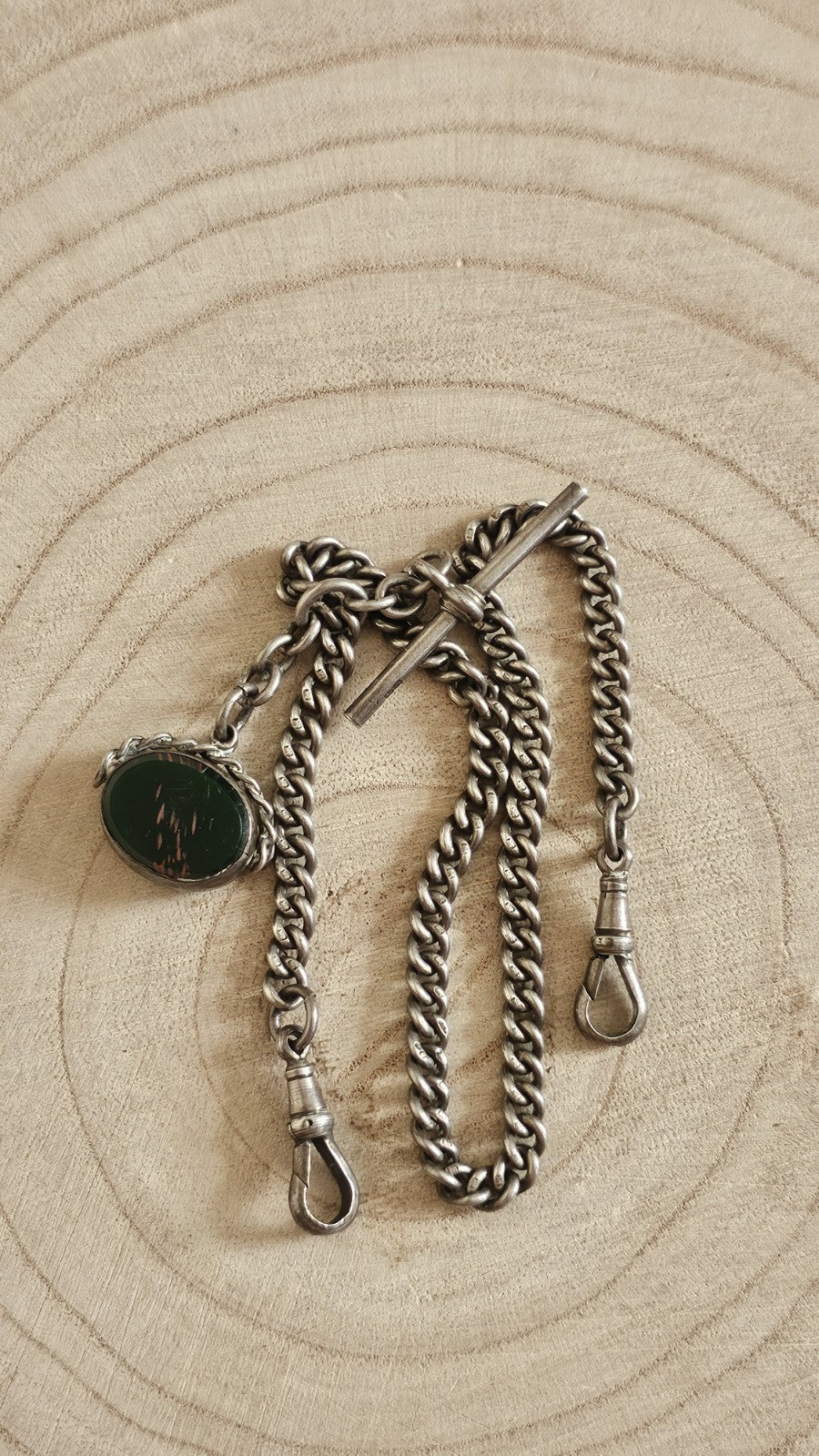 Antique 1926 Chester Sterling Albert Watch Chain 1923 Carnelian Bloodstone Fob