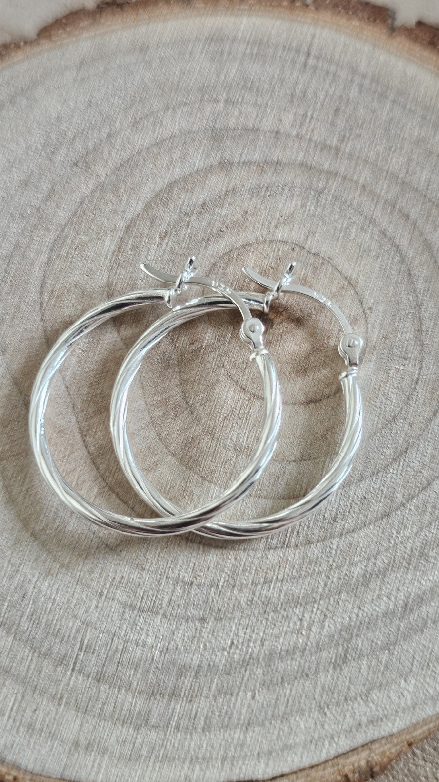 925 Sterling Silver Twisted Hoop Earrings 27.5mm Medium Hoops Stamped 925