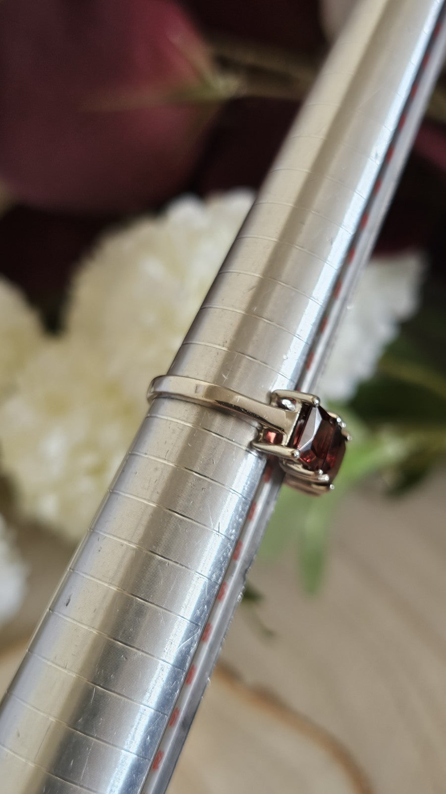 925 Sterling Silver Garnet Trilogy Ring Size N 1/2 TGGC 3.59g