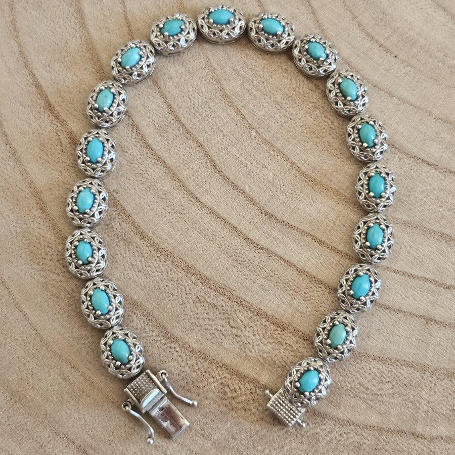 925 Sterling Silver Sleeping Beauty Turquoise Bracelet 8" Fully Hallmarked
