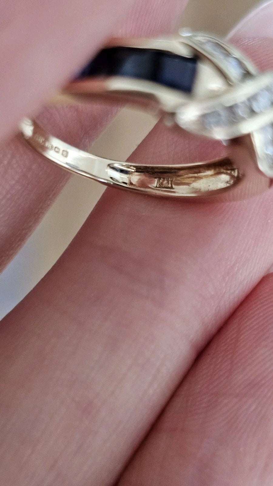 9ct Yellow Gold Natural Diamond Sapphire Crossover Ring Size L Hallmarked 2.70g