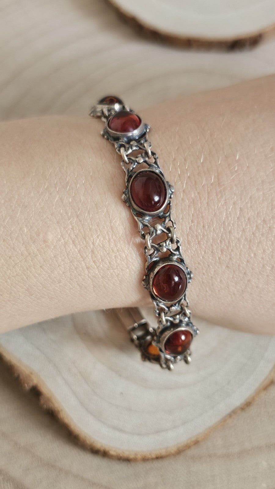 Vintage Polish 925 Sterling Silver Amber Bracelet 🧡 Gdańsk Hallmark