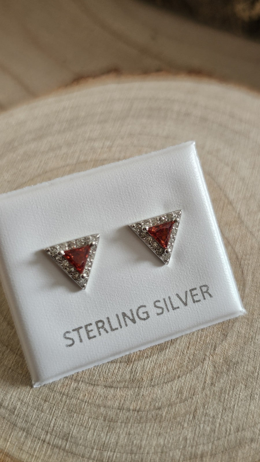 925 Sterling Silver Garnet Red CZ Triangle Stud Earrings 8.78mm