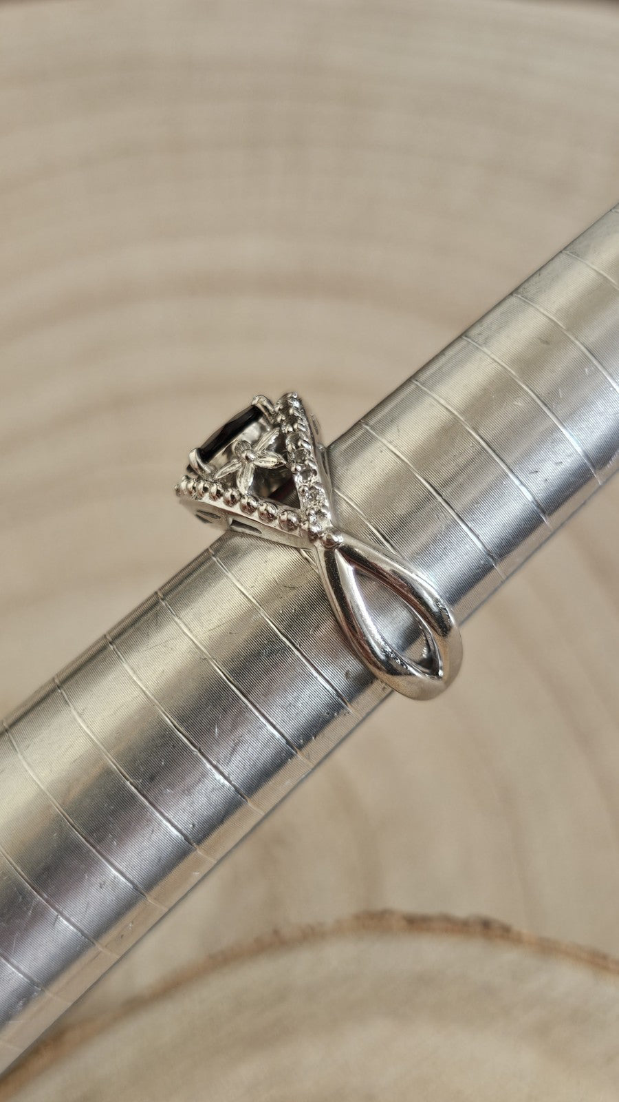 TGGC 925 Sterling Silver Garnet & Zircon Ring Size P 1/2 5.40g