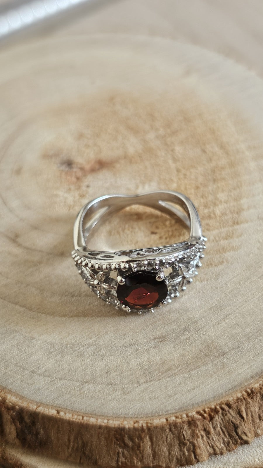 TGGC 925 Sterling Silver Garnet & Zircon Ring Size P 1/2 5.40g