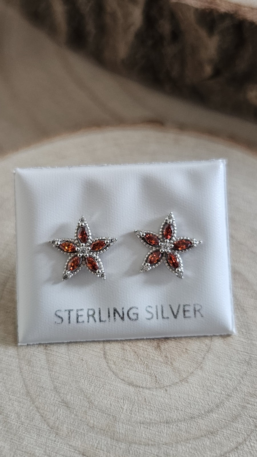925 Sterling Silver Garnet CZ Flower Star Stud Earrings 11mm New