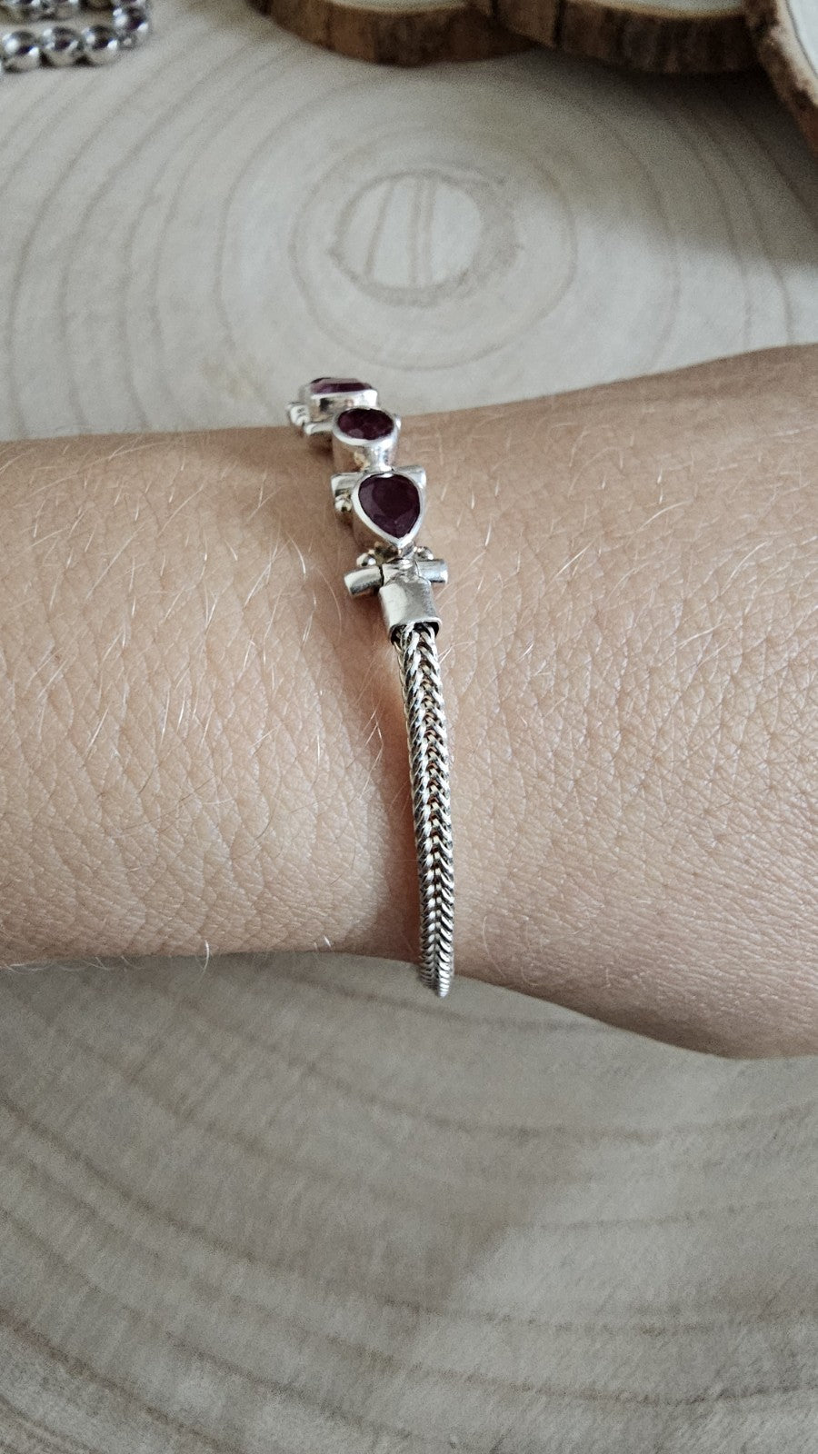 925 Sterling Silver Ruby Bracelet Adjustable 18–23cm 9.80g