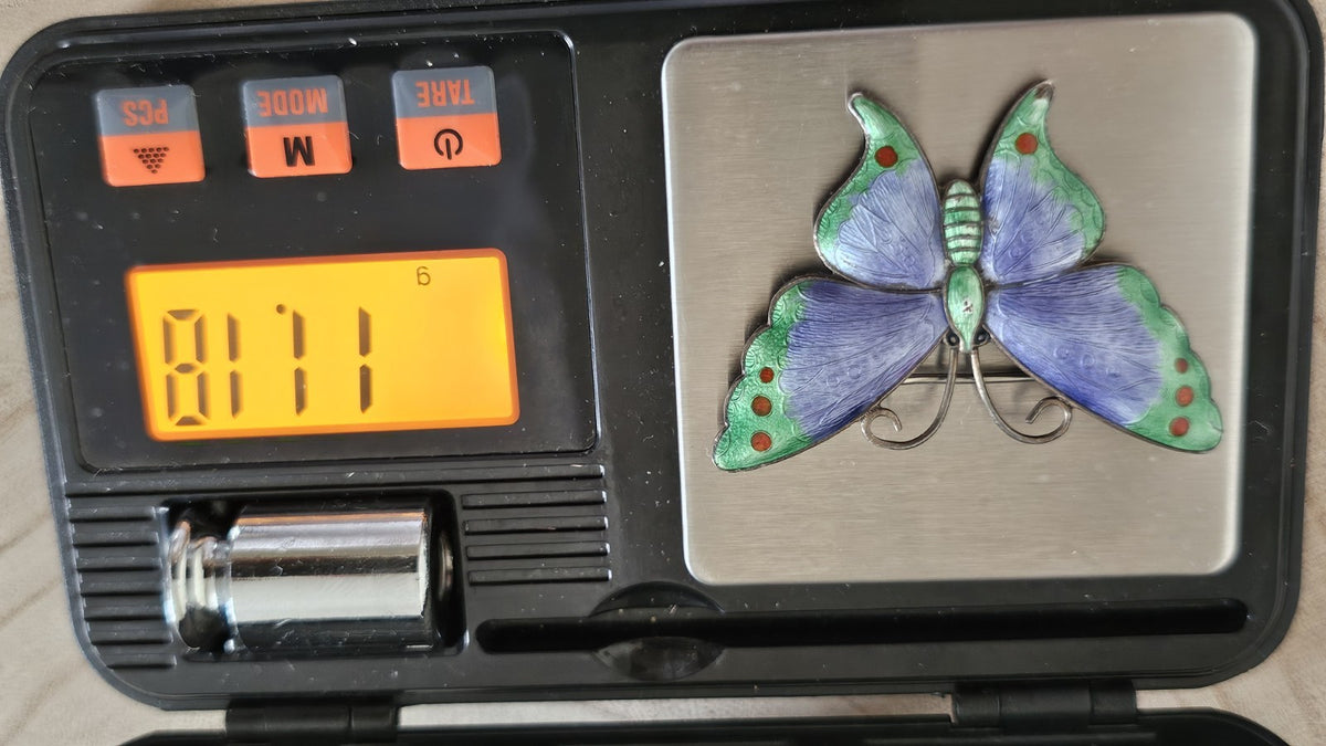 Antique Thomas Lyster Mott TLM Sterling Silver Enamel Butterfly Brooch Art Deco