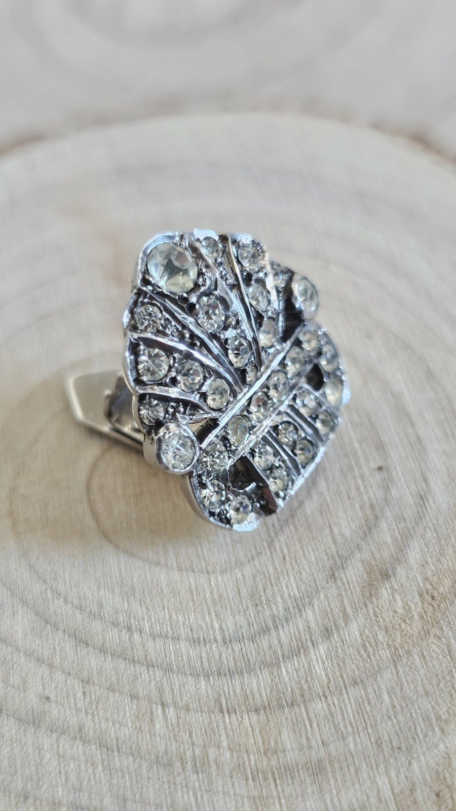 Antique Art Deco Sterling Silver Paste Rhinestone Dress Clip England c1930s