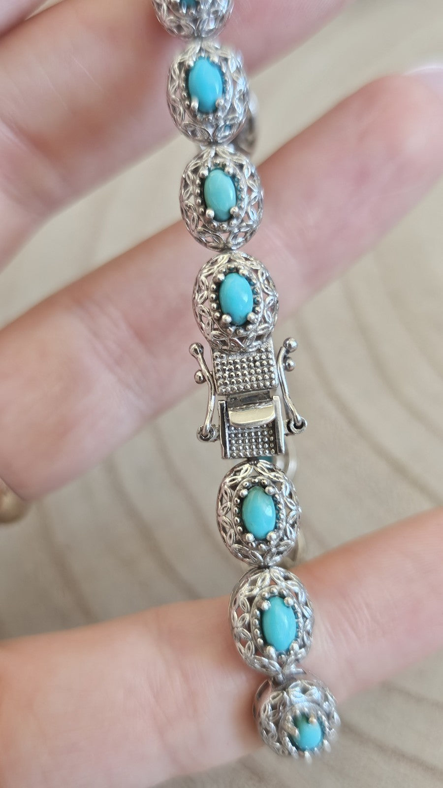 925 Sterling Silver Sleeping Beauty Turquoise Bracelet 8" Fully Hallmarked