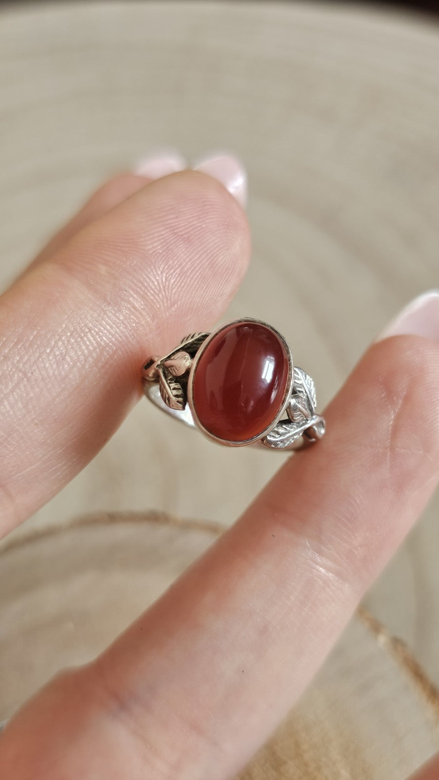 Vintage Sterling Silver Carnelian Cabochon Ring Size M 1/2 Stamped SILVER