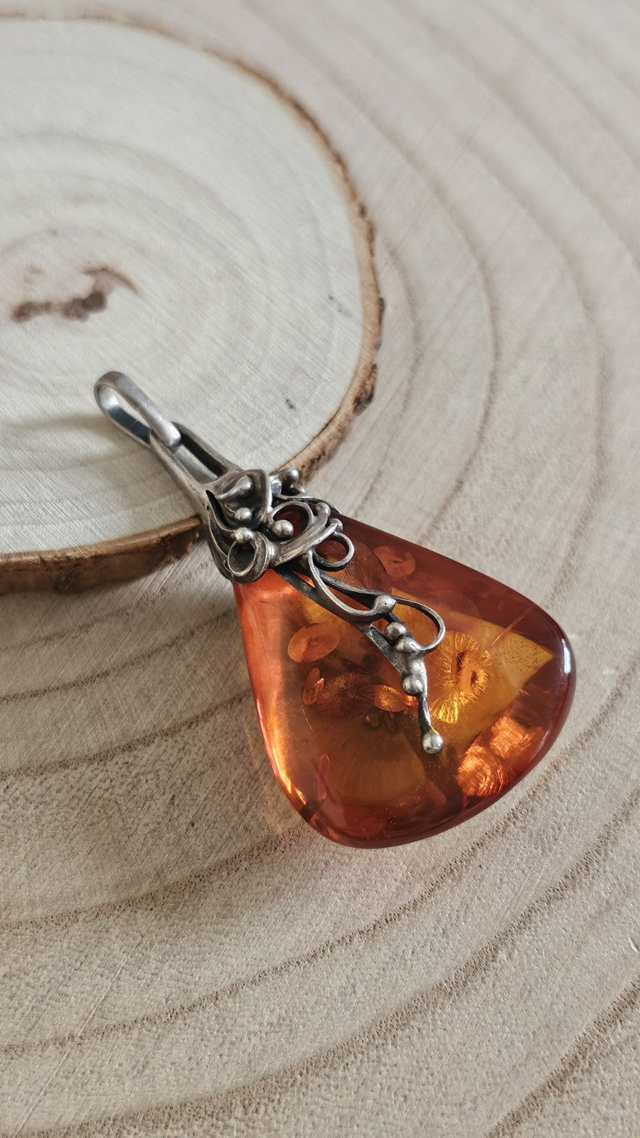 Vintage 925 Sterling Silver Large Amber Pendant Fully Hallmarked 16.46g