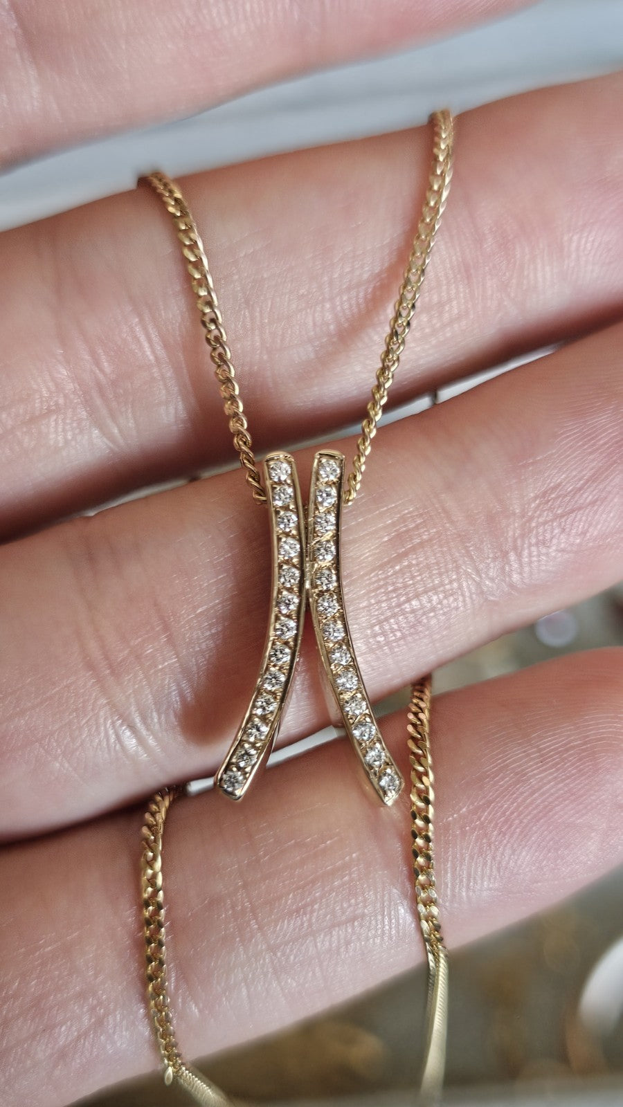 9ct Yellow Gold Natural Diamond Crossover Pendant Necklace 19" Hallmarked