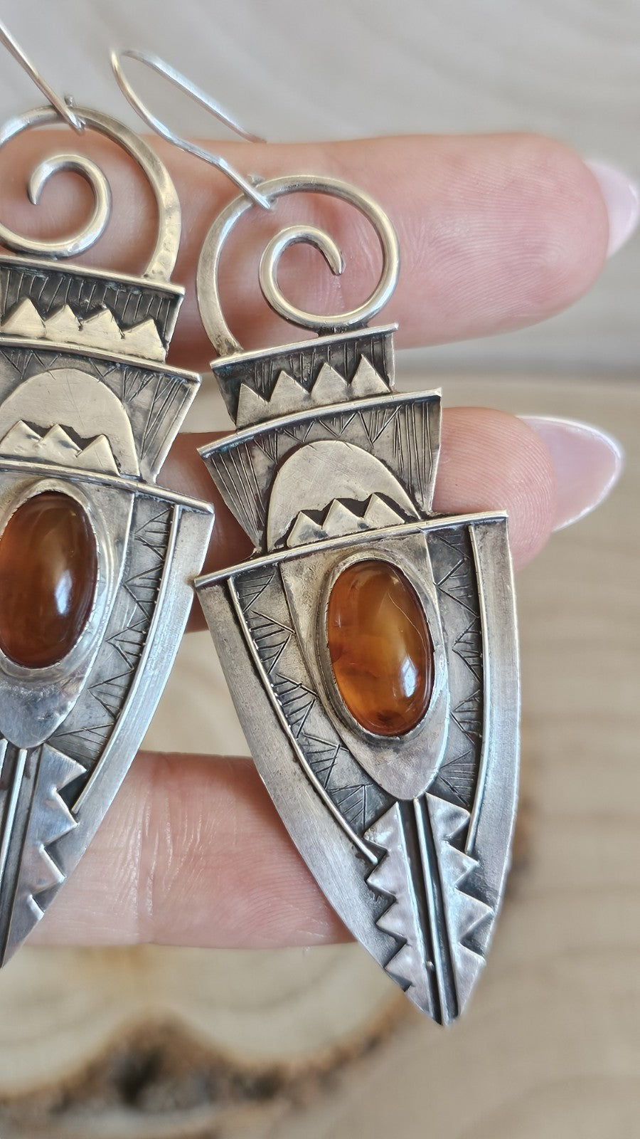 Vintage 1993 925 Sterling Silver Amber Drop Earrings Hallmarked 14g