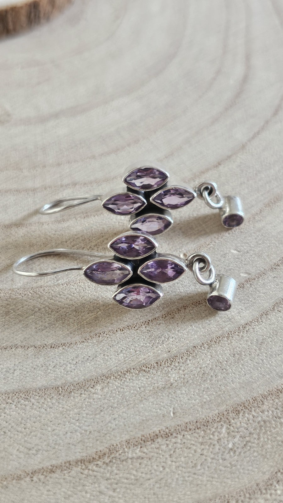 925 Sterling Silver Amethyst Floral Drop Dangle Earrings 