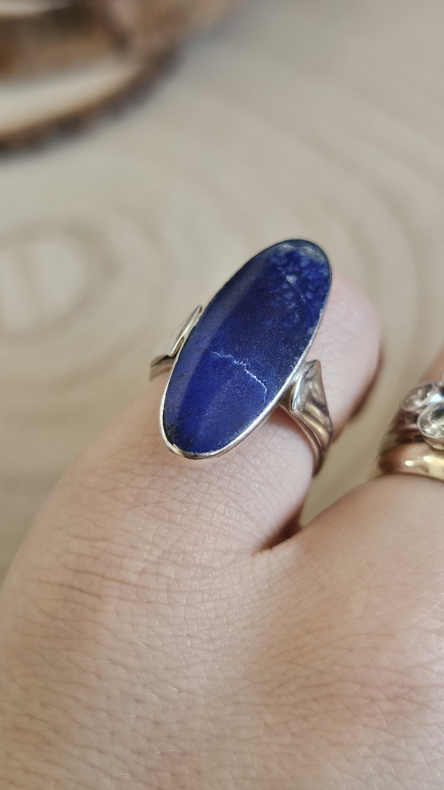 Vintage 925 Sterling Silver Sodalite Statement Ring Blue Gemstone Size O 1/2