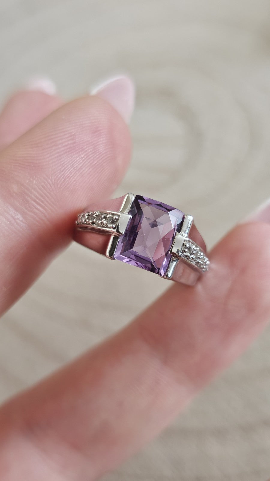 925 Sterling Silver Amethyst & Cubic Zirconia Ring – Size N 1/2 – 4.55g