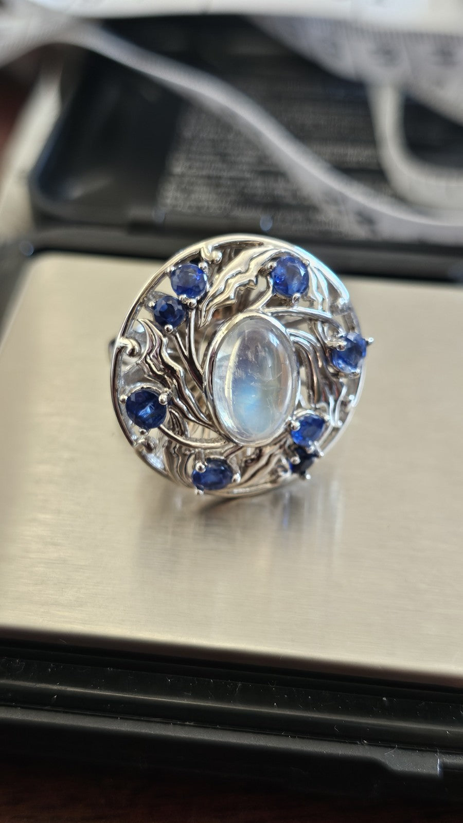 Shipton & Co 925 Silver Moonstone Kyanite Arts & Crafts Ring Size N 1/2