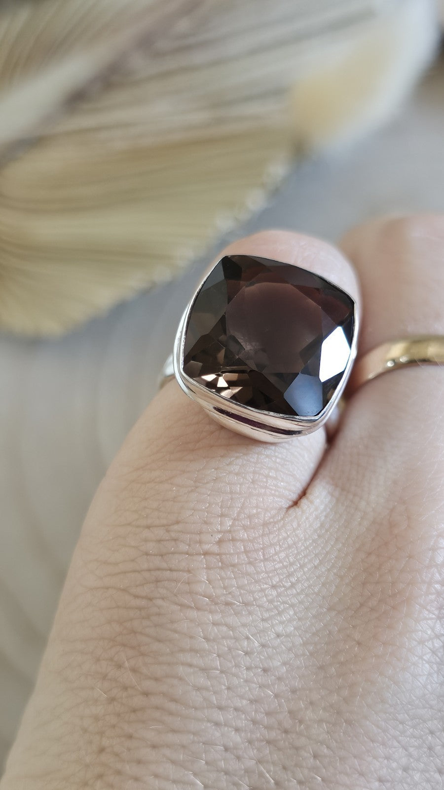 925 Sterling Silver Smoky Quartz Statement Ring Size P TGGC 8g