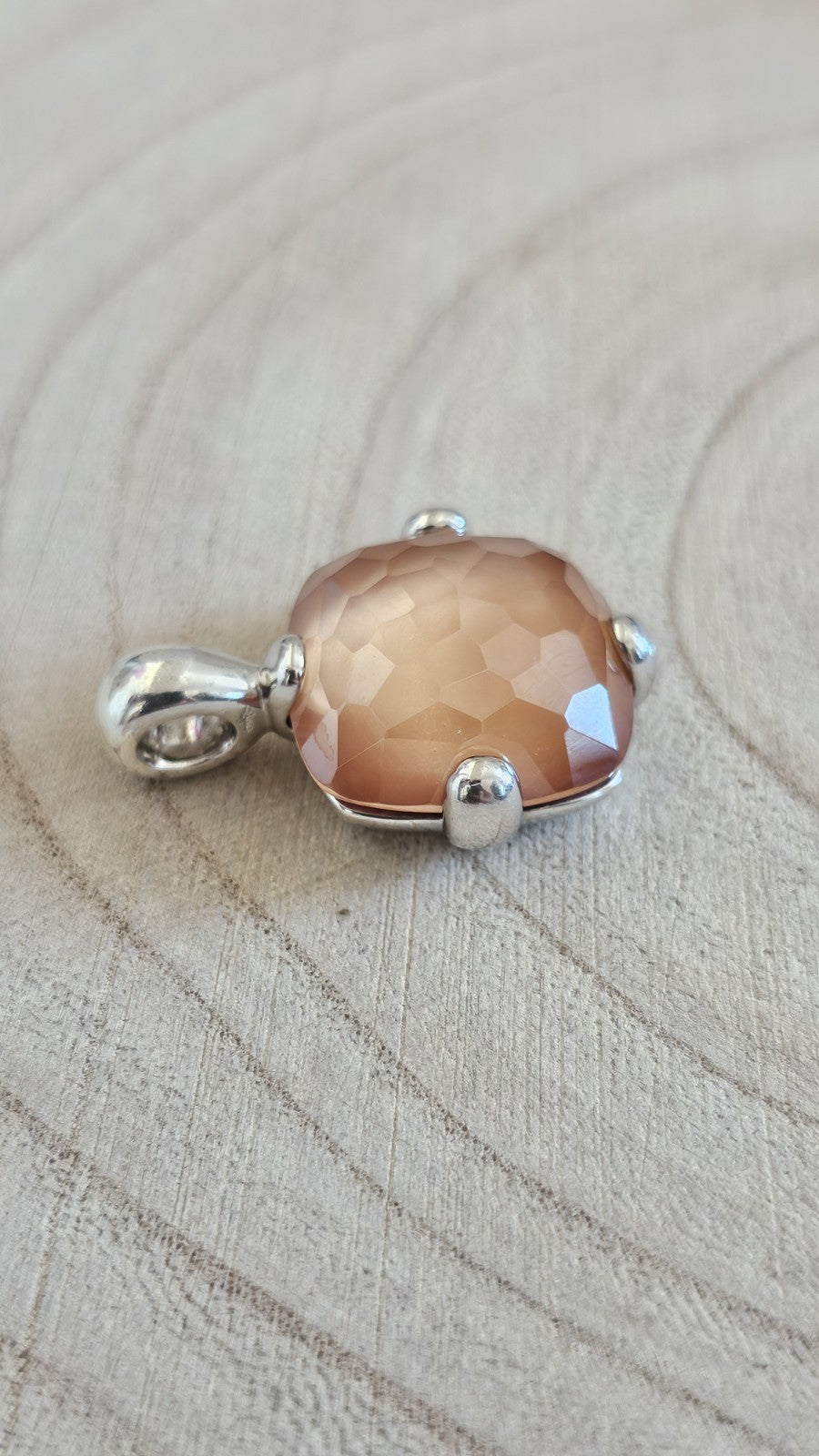 TI SENTO Milano 925 Sterling Silver Peach Faceted Cushion Pendant 17.14g