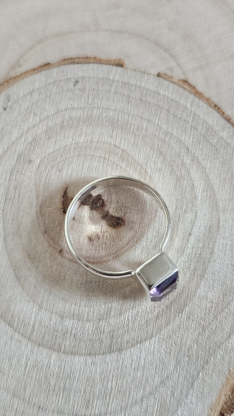 925 Sterling Silver Amethyst Ring Size U Emerald Cut Purple Gemstone 3.93g
