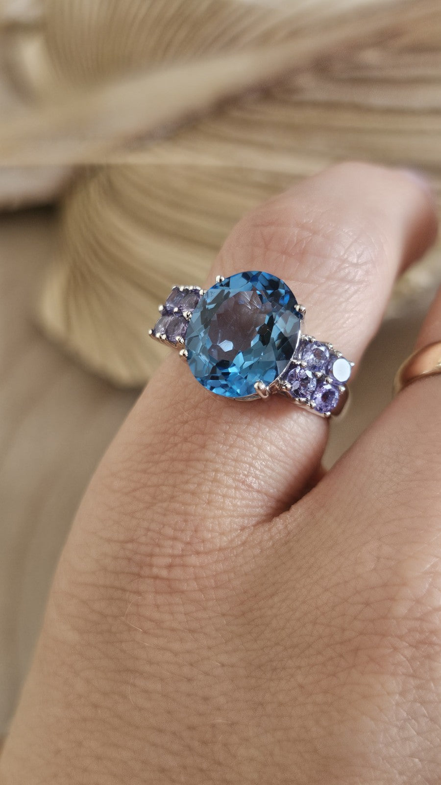 Sterling Silver Swiss Blue Topaz Tanzanite Cluster Ring Size N 4.64g