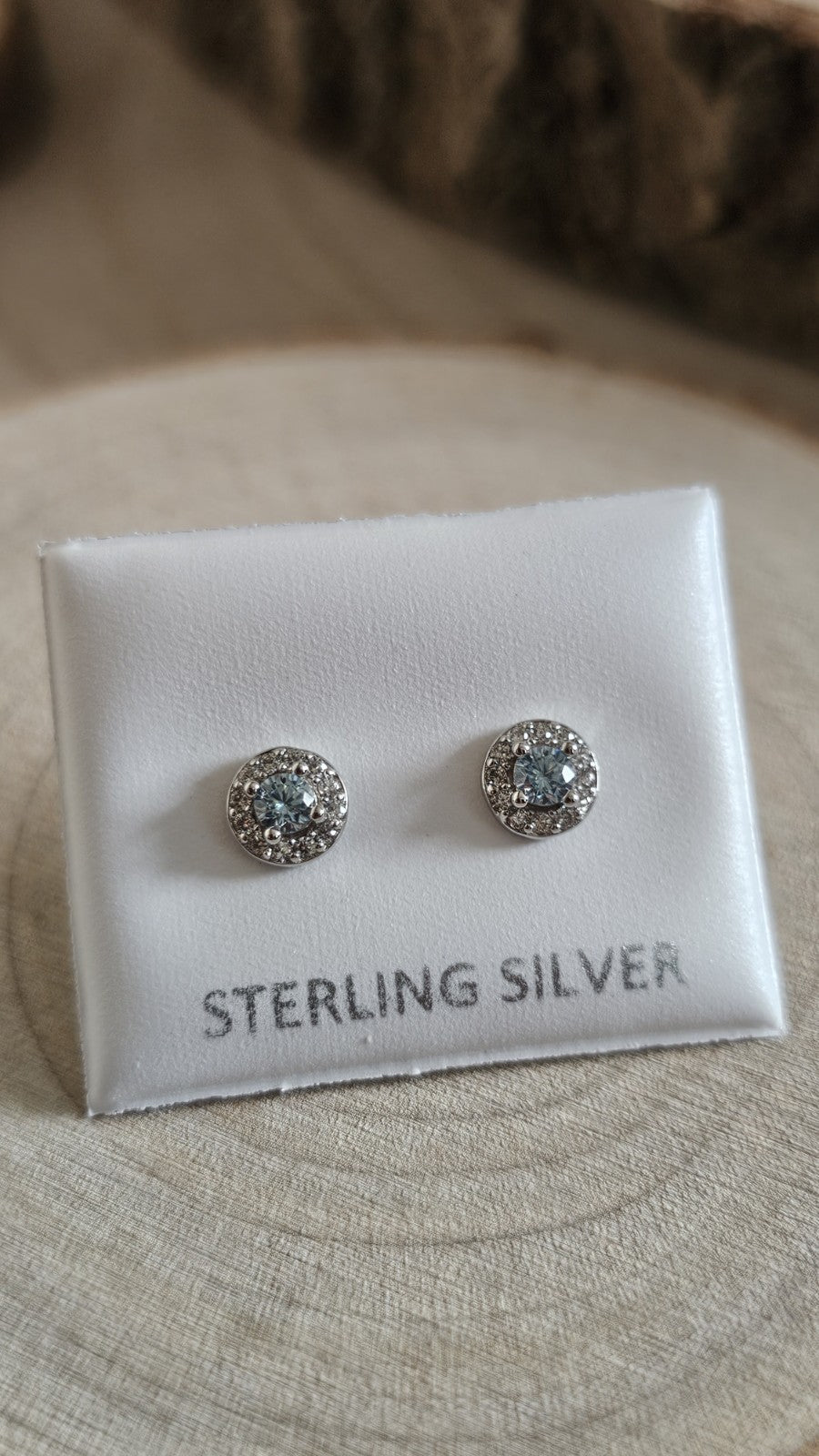 925 Sterling Silver Blue Topaz CZ Halo Stud Earrings Rhodium Plated 6mm New