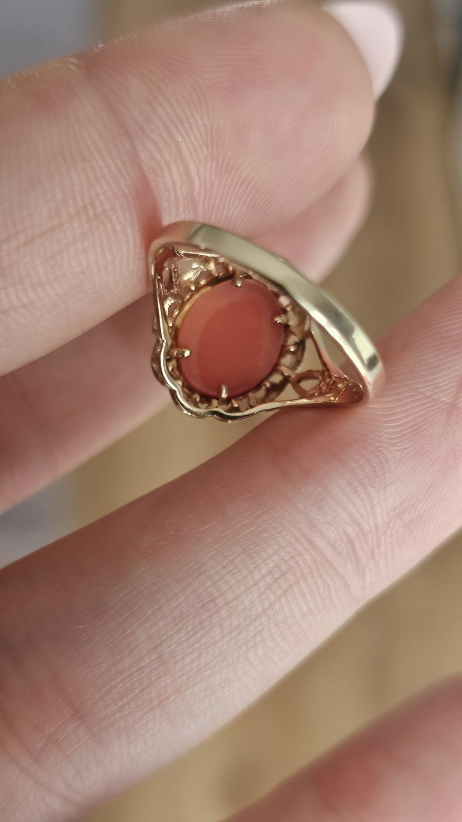 Vintage 1993 9ct Yellow Gold Shell Cameo Ring Fully Hallmarked Size N 1/2