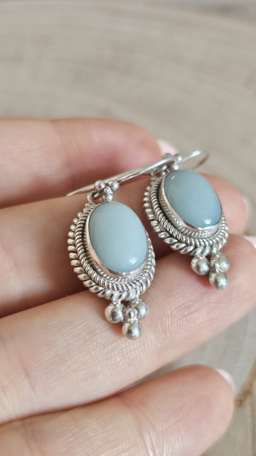 BA SUARTI 925 Sterling Silver Blue Chalcedony Drop Earrings 11.96g