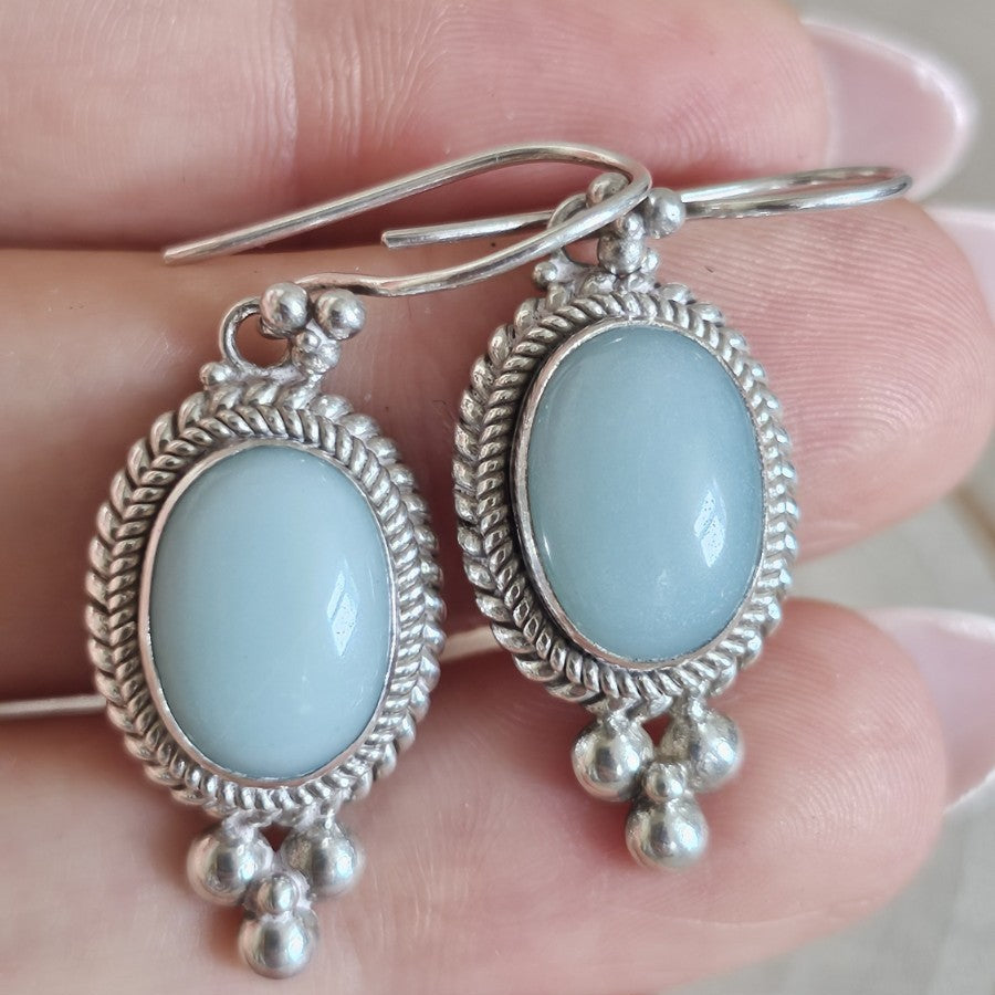 BA SUARTI 925 Sterling Silver Blue Chalcedony Drop Earrings 11.96g