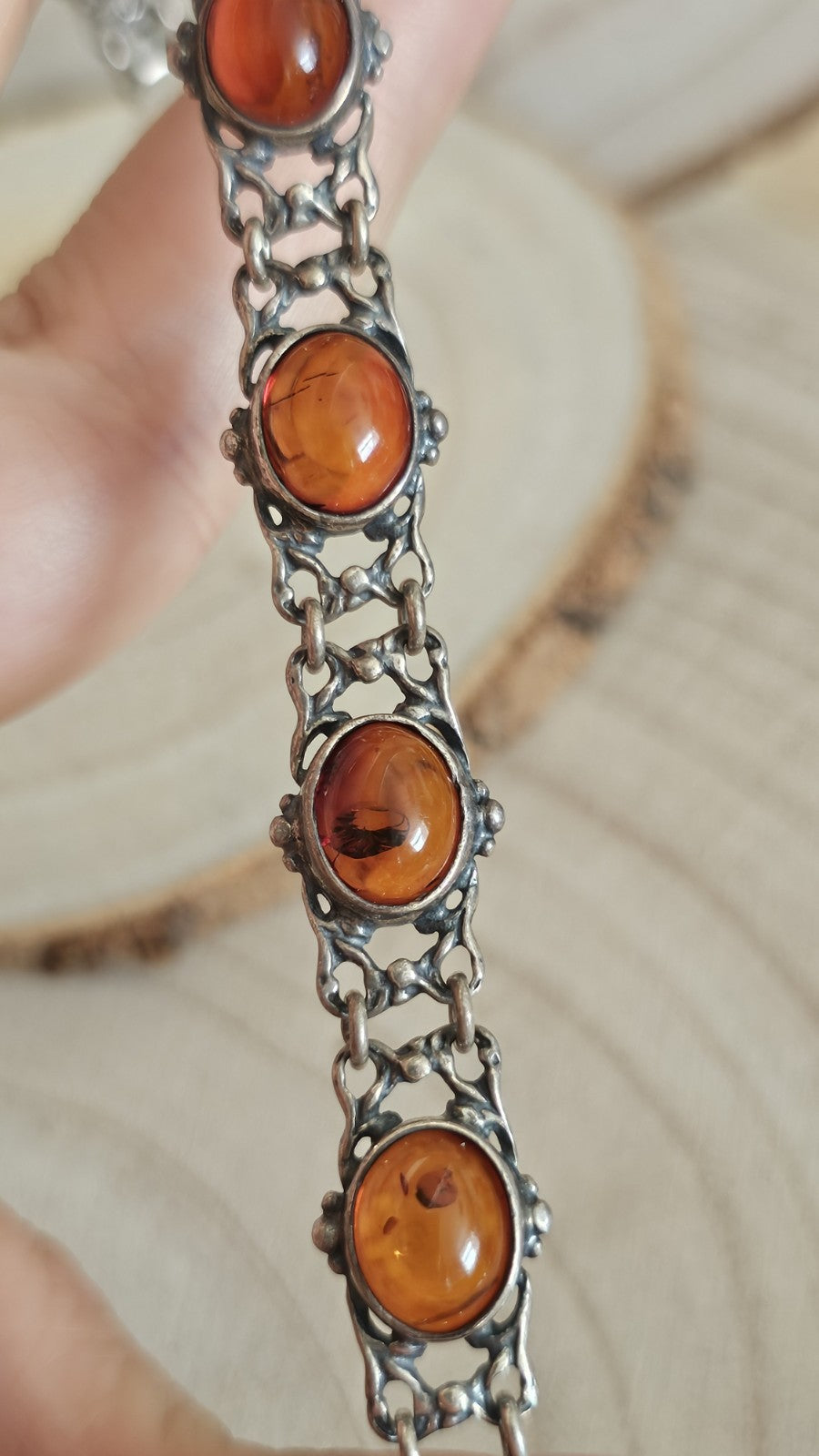 Vintage Polish 925 Sterling Silver Amber Bracelet 🧡 Gdańsk Hallmark