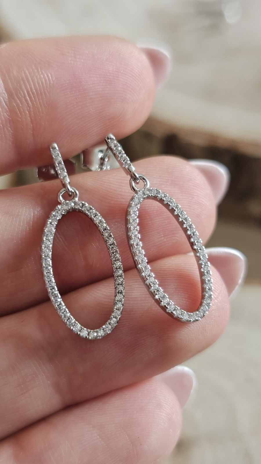 925 Sterling Silver CZ Oval Drop Dangle Earrings Sparkling 27mm