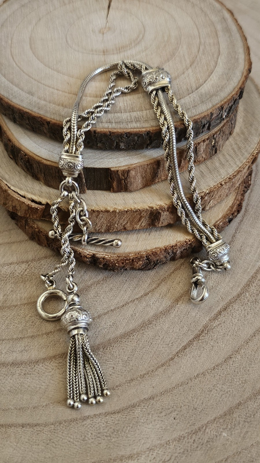 Antique Victorian 900 Silver Albertina Watch Chain Bracelet Tassel 17.88g