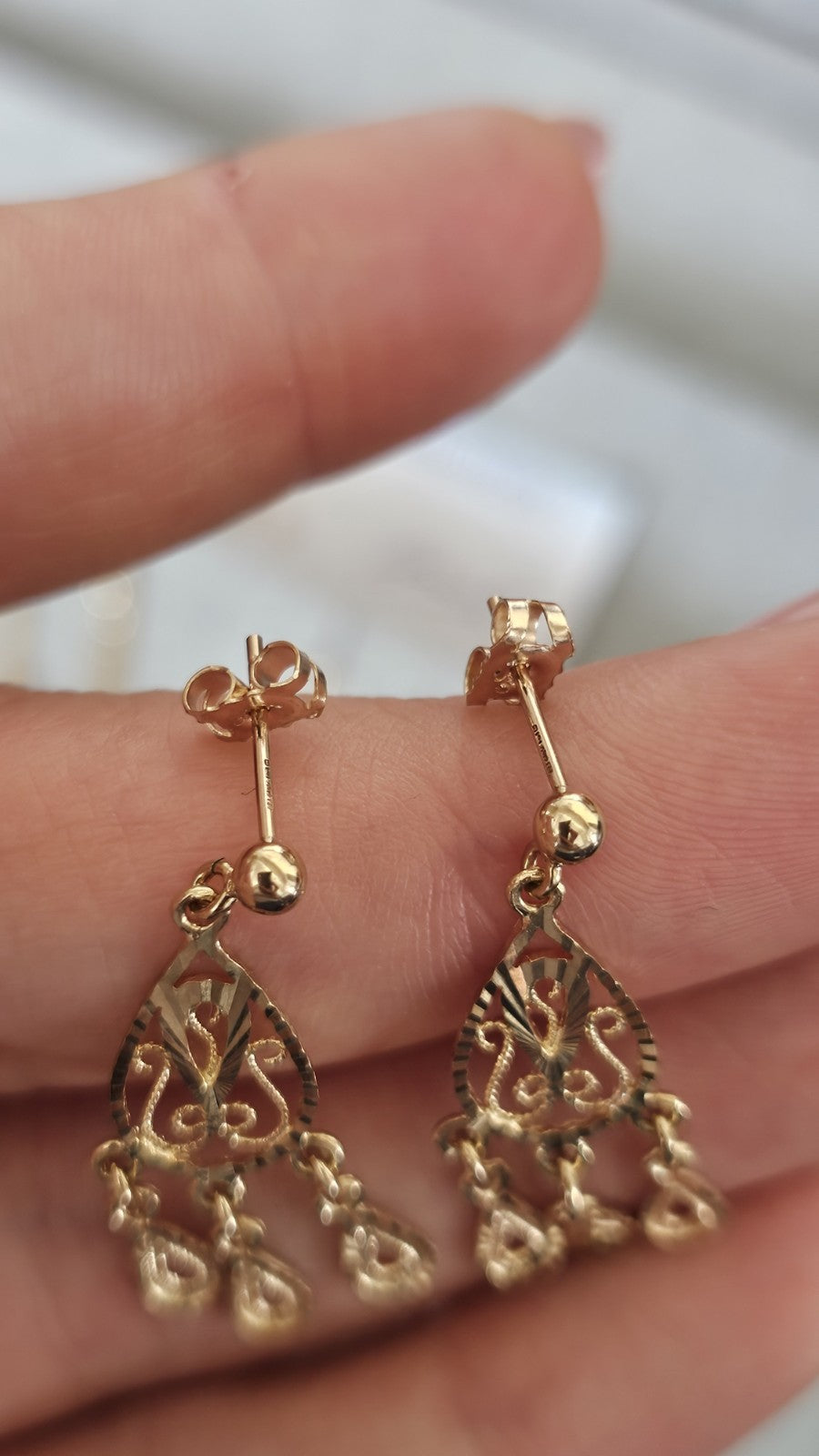 9ct Yellow Gold Filigree Chandelier Drop Earrings 31.8mm 2.62g 375