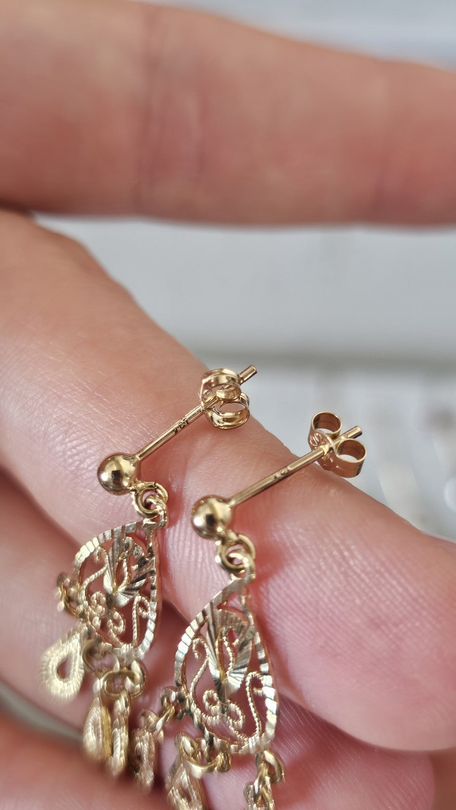 9ct Yellow Gold Filigree Chandelier Drop Earrings 31.8mm 2.62g 375