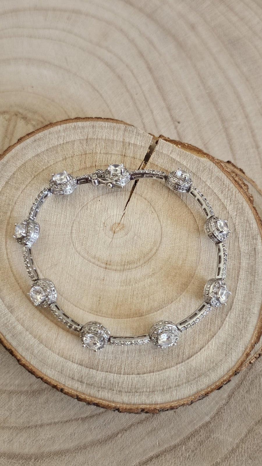 925 Sterling Silver CZ Halo Tennis Bracelet Full Hallmark 18cm 13.56g